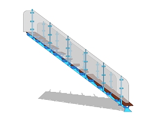 现代钢结构玻璃单跑楼梯草图大师模型，钢结构单跑楼梯sketchup模型免费下载