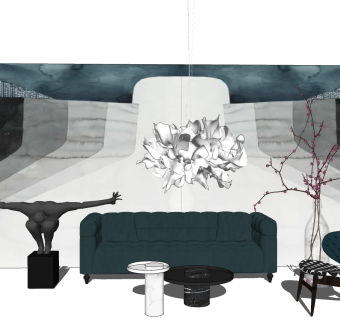 现代多人布艺沙发su模型，布艺沙发sketchup模型下载