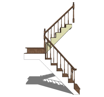 现代实木双跑平行楼梯草图大师模型，实木双跑平行楼梯sketchup模型免费下载