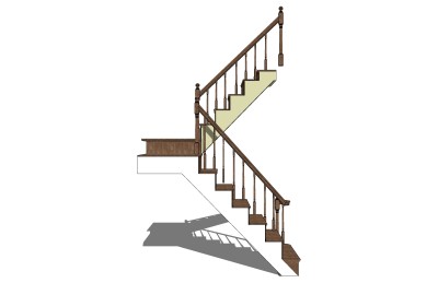 现代实木双跑平行楼梯草图大师模型，实木双跑平行楼梯sketchup模型免费下载