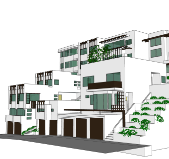 现代连排别墅su模型下载，sketchup别墅草图大师模型