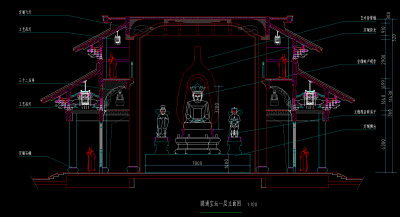 寺庙圆塔CAD施工图，寺庙CAD建筑图纸下载