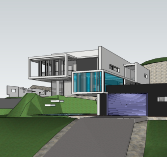 现代独栋别墅su模型免费下载，sketchup别墅草图大师模型