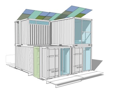 现代集装箱改造房sketchup模型，集装箱住宅草图大师模型下载