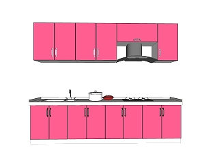 现代一字形橱柜sketchup模型，<em>厨房</em>柜草图大师模型下载