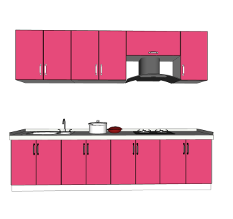 现代一字形橱柜sketchup模型，厨房柜草图大师模型下载