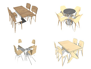 现代餐桌<em>椅</em>组合su模型，<em>简约</em>餐桌sketchup模型下载