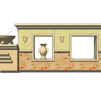 欧式景观墙SU模型下载，景观墙skb模型分享