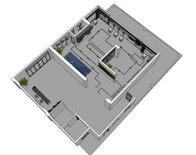 现代绿色技术产业展厅su模型，展厅草图大师模型下载