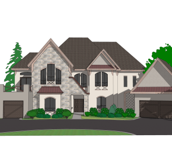 欧式独栋别墅草图大师模型，sketchup别墅su模型下载