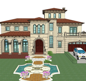 欧式别墅SU模型，别墅SKP模型下载