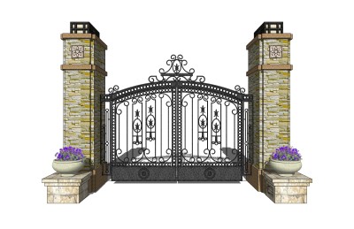 欧式院门院墙草图大师模型，院门院墙sketchup模型免费下载
