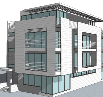 理查德·迈耶设计里克斯大厦草图大师模型下载、里克斯大厦su模型下载