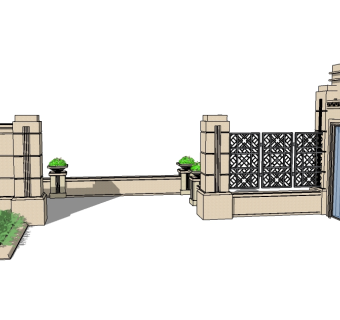 欧式入口大门skp文件下载，入口大门SU模型下载