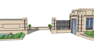 欧式入口大门skp文件下载，入口大门SU模型下载
