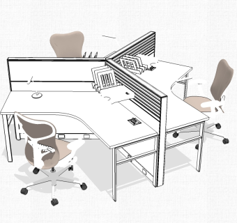 现代办公桌椅su模型，办公桌椅sketchup模型下载