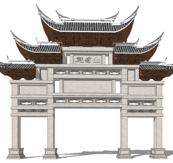 中式牌坊草图大师模型下载，入口大门sketchup模型分享