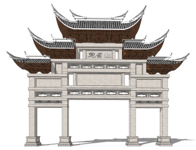 中式牌坊草图大师模型下载，入口大门sketchup模型分享