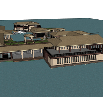 中式建筑会所模型，sketchup模型免费下载