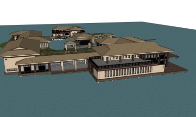 中式建筑会所模型，sketchup模型免费下载