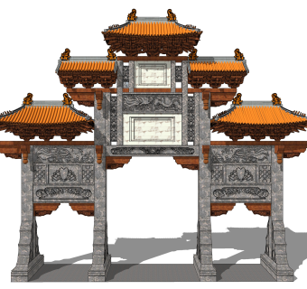 中式牌坊草图大师模型下载，入口大门sketchup模型分享