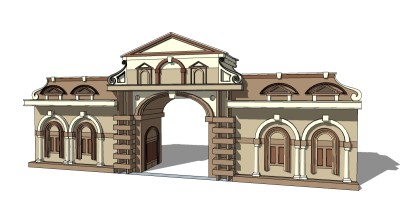 欧式入口大门草图大师模型下载，入口大门sketchup模型