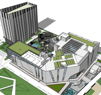 现代办公楼规划草图大师模型，办公楼规划sketchup模型免费下载
