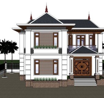 东南亚风格别墅su模型下载、东南亚风格别墅草图大师模型下载