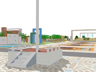 现代造型广场景观草图大师模型，造型广场sketchup模型免费下载