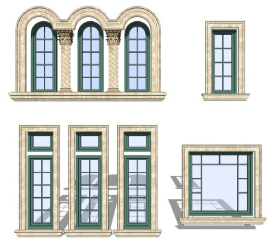 欧式窗草图大师模型,欧式窗SU模型下载