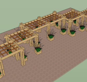 现代实木廊架草图大师模型，廊架sketchup模型下载
