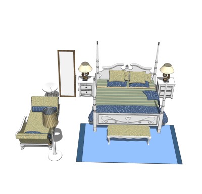 欧式双人床草图大师模型，双人床SKP模型下载