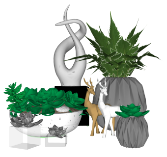 北欧盆栽鹿摆件草图大师模型,现代装饰品su模型下载