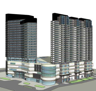 现代高层办公楼草图大师模型，高层办公楼sketchup模型免费下载