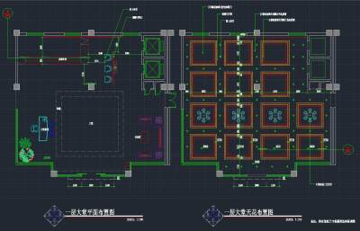 现代餐厅大堂施工图，餐厅CAD施工图纸下载