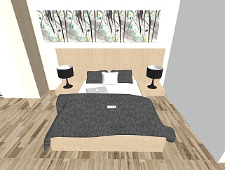 现代简约卧室免费su模型，卧室skb文件下载
