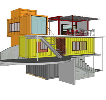 工业风集装箱住宅su模型下载，住宅外观草图大师模型分享