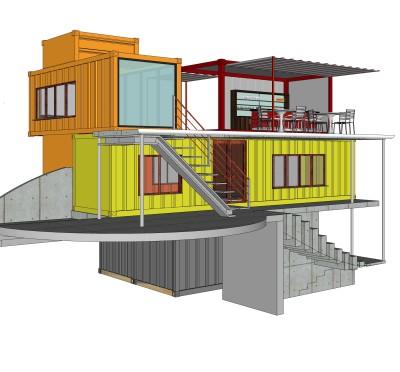 工业风集装箱住宅su模型下载，住宅外观草图大师模型分享