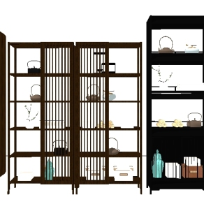 新中式博古架装饰柜组合su模型，柜子草图大师模型下载