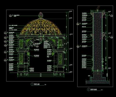 广场欧式景观亭施工图竣工图CAD图纸