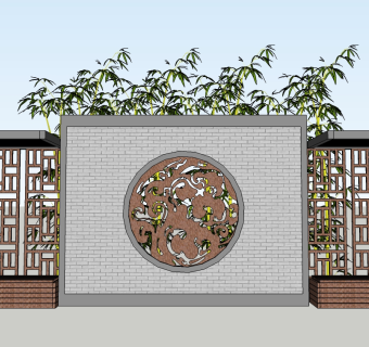 中式景观小品草图大师模型skp模型，景墙sketchup模型skp文件分享
