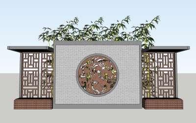 中式景观小品草图大师模型skp模型，景墙sketchup模型skp文件分享