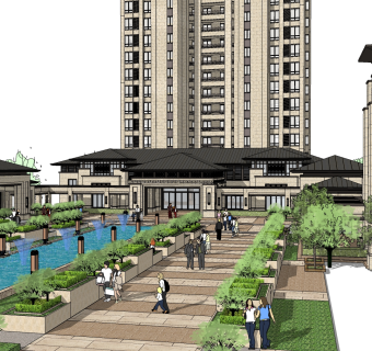 欧式售楼处建筑方案草图大师模型，售楼部建筑沙盘sketchup模型免费下载