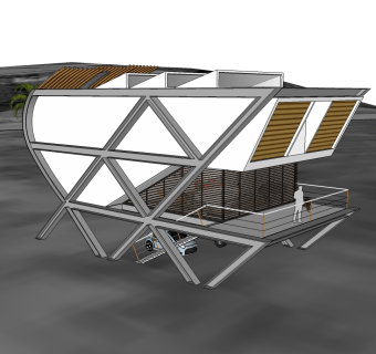 现代极简风格别墅草图大师模型，别墅SU模型下载