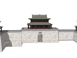 中式城墙草图大师模型，城墙SKB文件下载