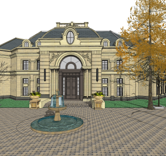 欧式售楼处建筑方案草图大师模型，建筑构件sketchup模型免费下载