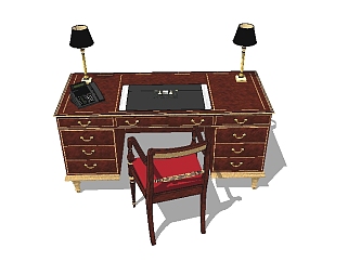 欧式书桌椅草图大师模型，书桌sketchup模型