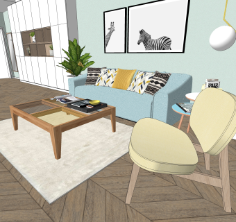 清新北欧住宅草图大师模型，家装SU模型