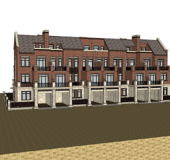 欧式联排别墅sketchup模型，别墅skb文件下载