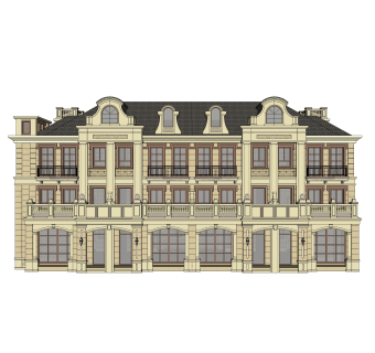 欧式连排别墅草图大师模型下载，别墅外观sketchup模型分享